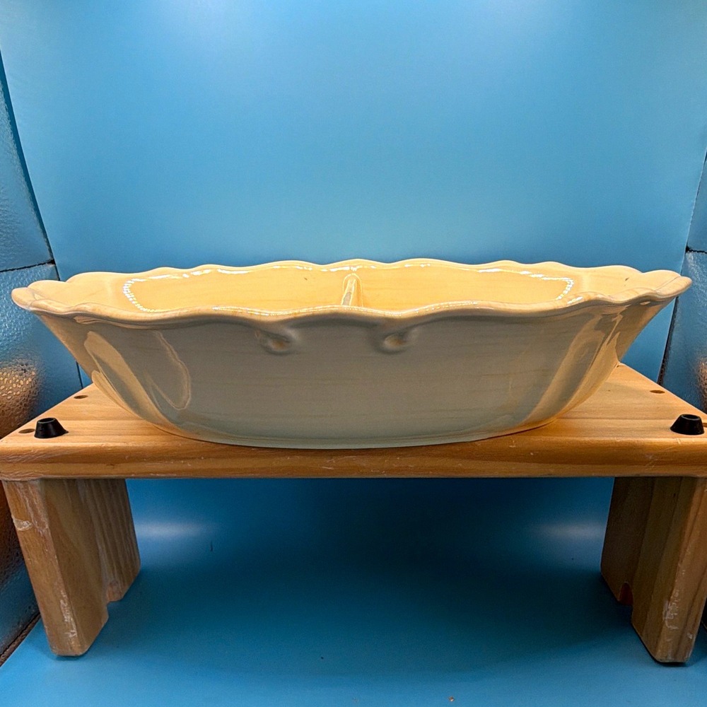 CorningWare Stoneware Oval Divided Serving Bowl 1 Qt Beige Microwave Safe China
